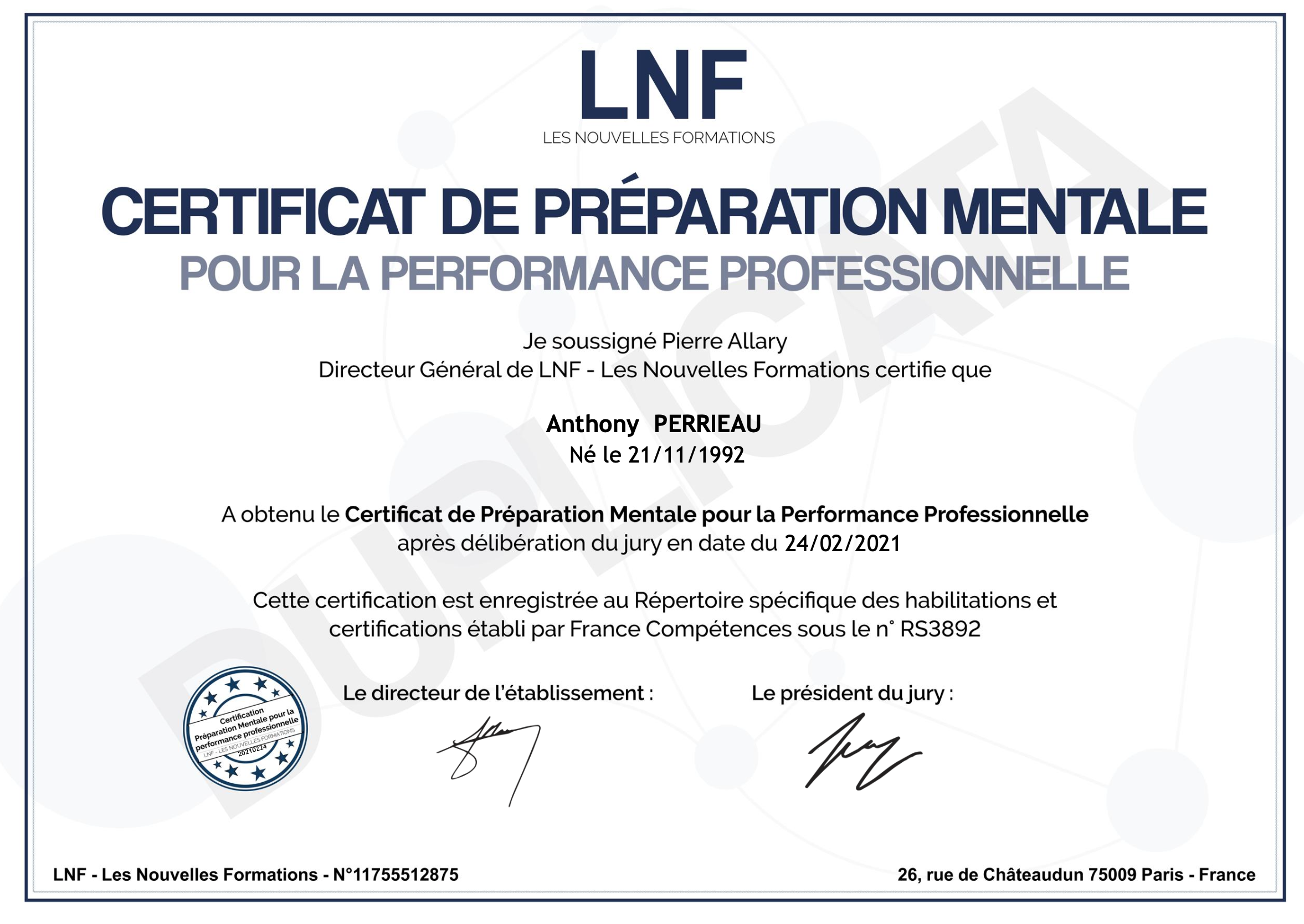 Coach PM préparation mentale avec LNF Anthony PERRIEAU