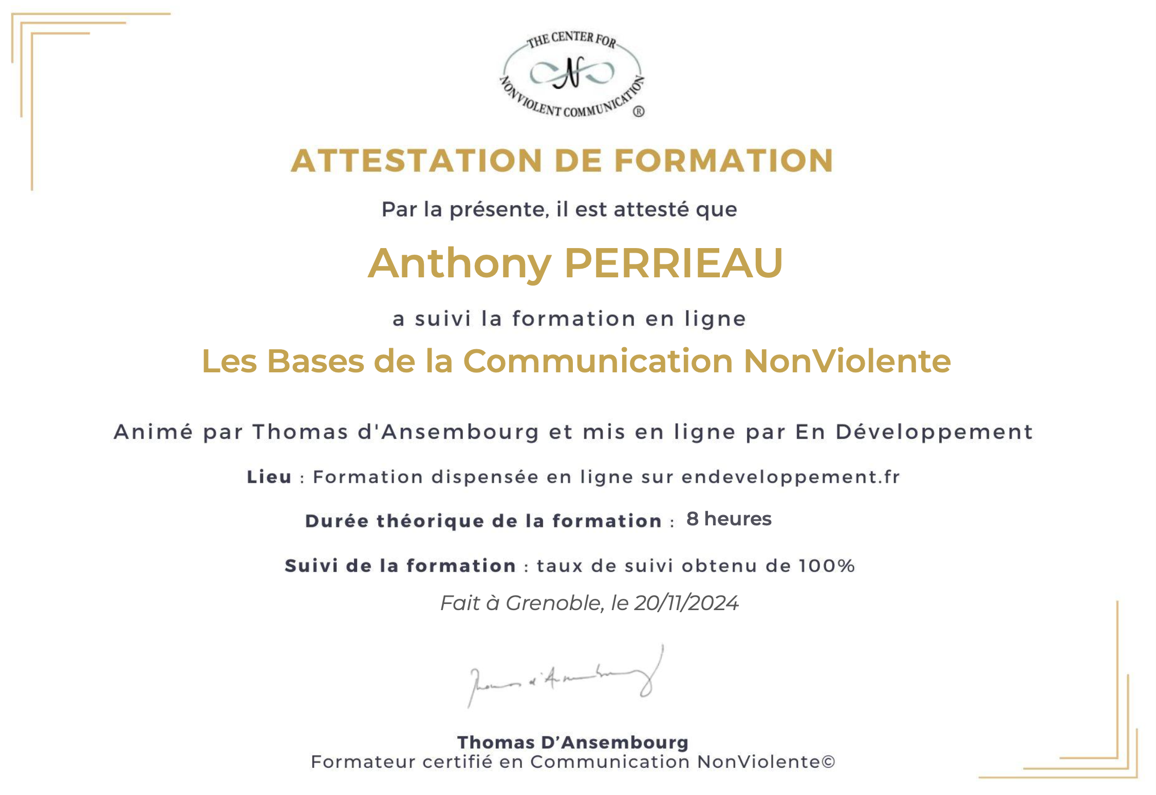 Coach CNV Communication non violente les bases avec En développement et Thomas D'Ansembourg