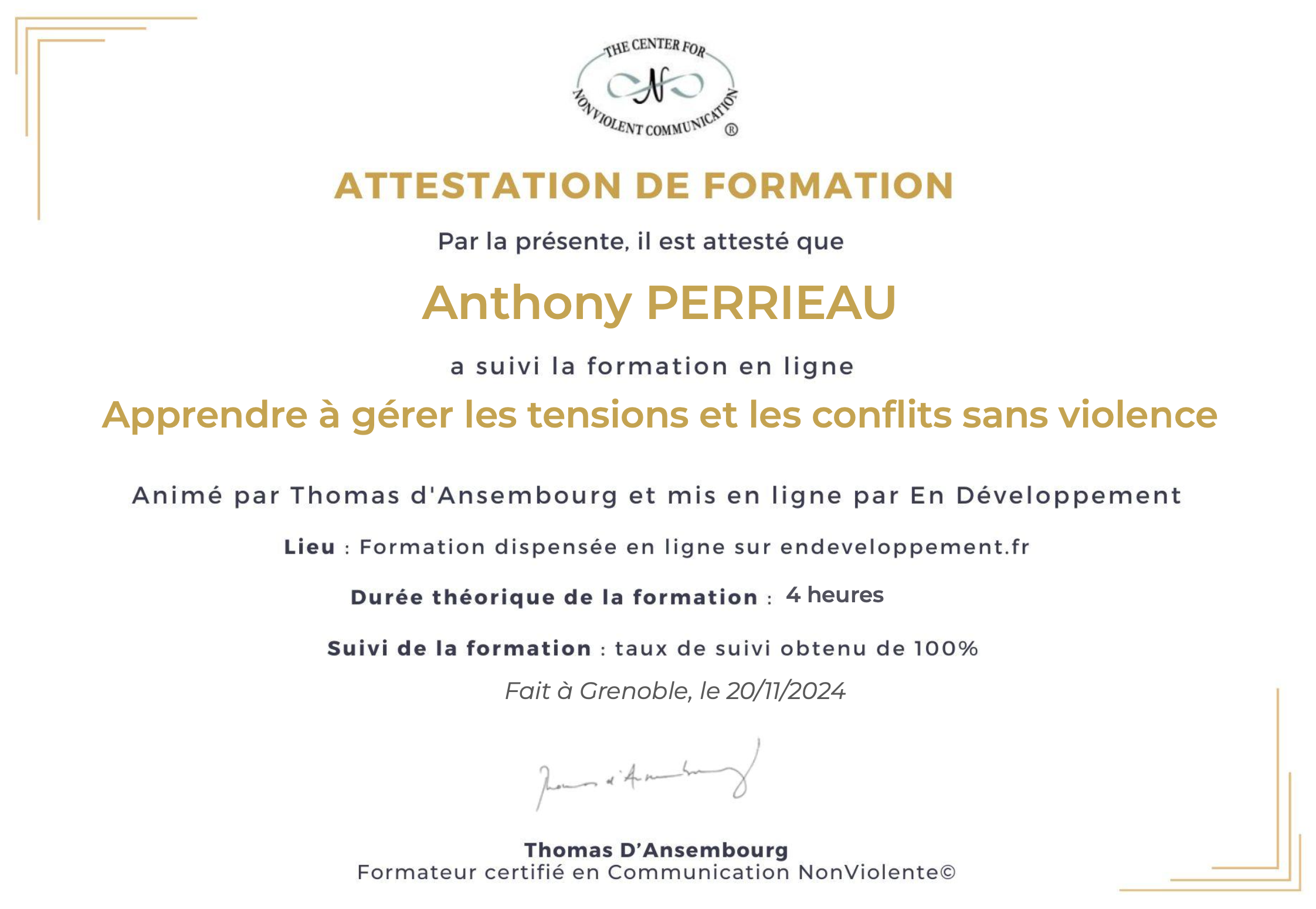 Coach CNV Communication non violente la gestion de conflits avec En développement et Thomas D'Ansembourg